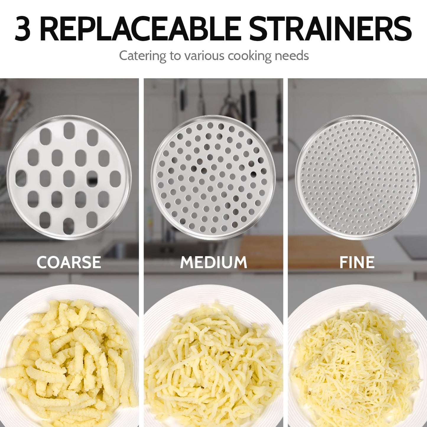 Potato Ricer, Sopito Stainless Steel Potato Masher with 2 Interchangeable Cups for Mashed Potatoes, Heavy Duty Kitchen Gadget for Home Use