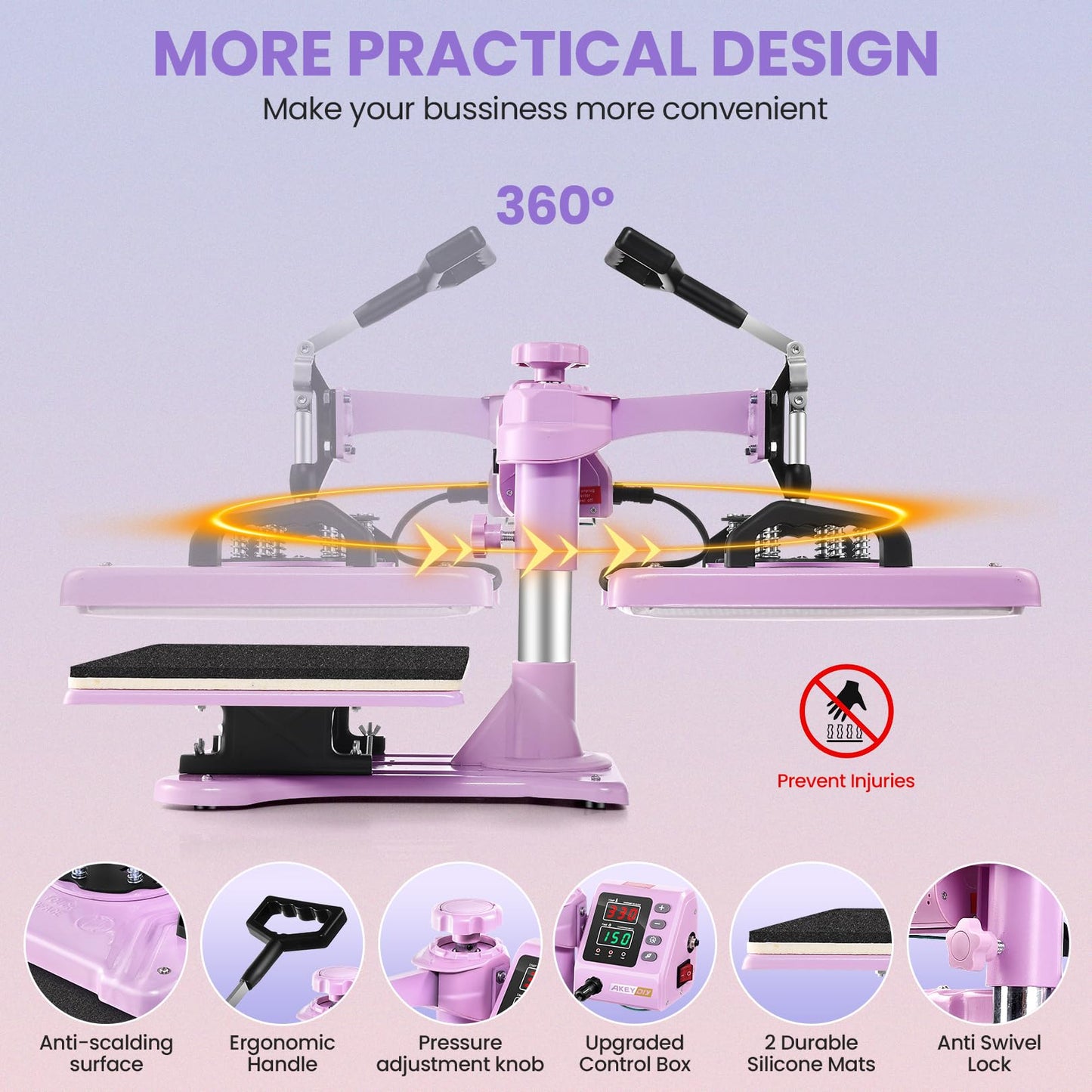AKEYDIY Heat Press, 8 in 1 Tshirt Press Machine 15"x12" 360° Swing Away Digital Industrial Heat Transfer Machine, Multifunctional Sublimation Heat Press Machine for T Shirts/Mug/Cap/Plate/DIY