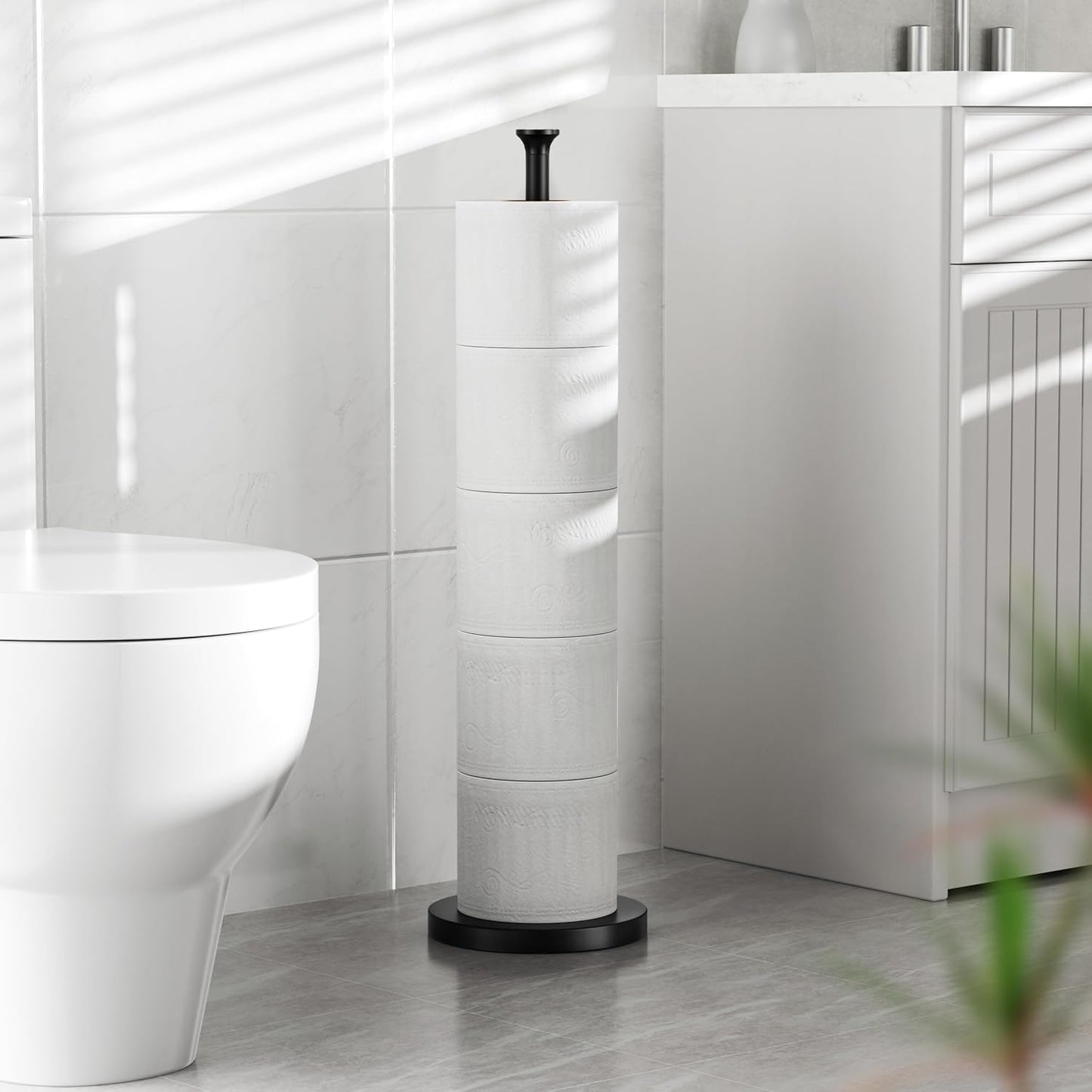 Skiennix Toilet Paper Holder Stand - Free-Standing Stainless Steel Design with Reserve Function