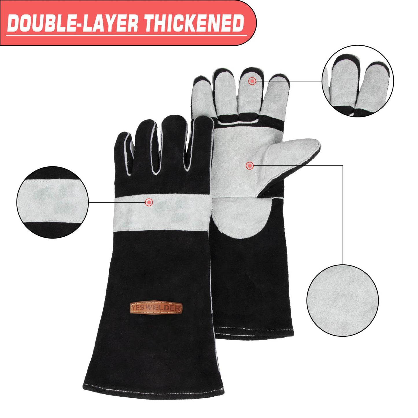 YESWELDER 160A MIG Welder 4 in 1 Multiprocess Flux Cored/MIG/Lift TIG/Stick & Leather Forge MIG Welding Gloves, with Kevlar Stitching Heat/Fire Resistant