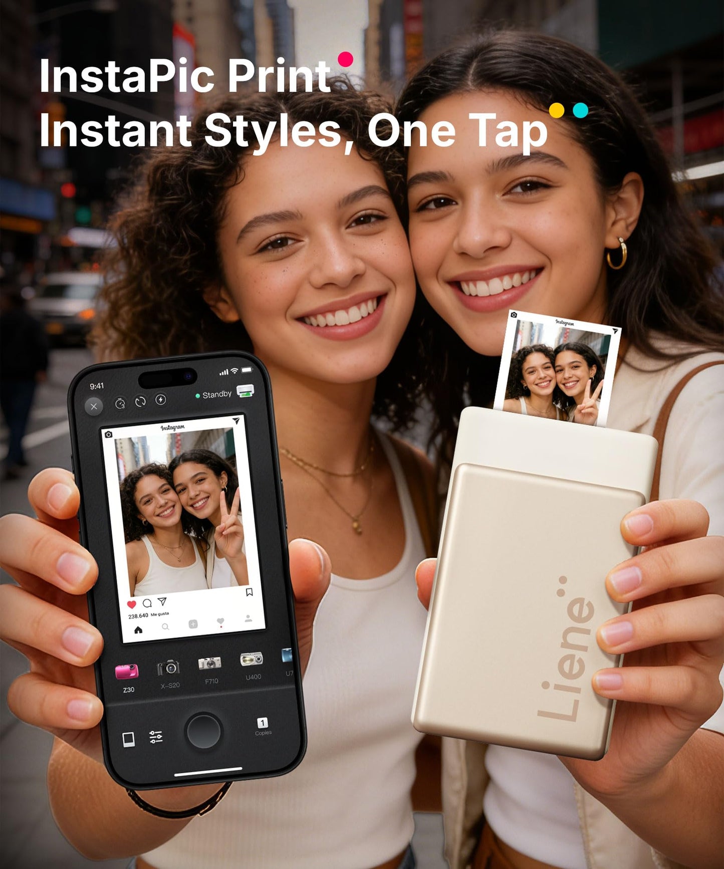 Liene Pearl N200 Pro Portable AI Photo Printer, Instant Mini Picture Printer for iPhone Smartphone, Thermal Dye Sublimation, Bluetooth Sticker Maker 50 Sheets 2x3 Adhesive Paper & 5 Cartridges, Gold