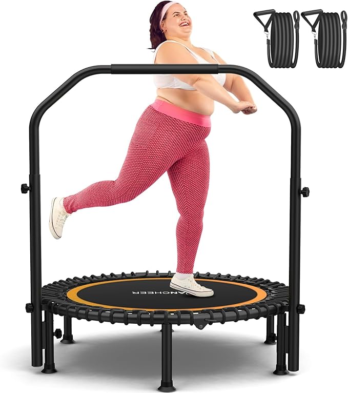 Bungee Rebounder Trampoline,ANCHEER 40" Foldable Fitness Trampoline with 4-Level Adjustable Handlebar, 450LBS Capacity, Resistance Ropes&Upgraded Bungees Safe for Home/Cardio,Workout Indoor/Outdoor