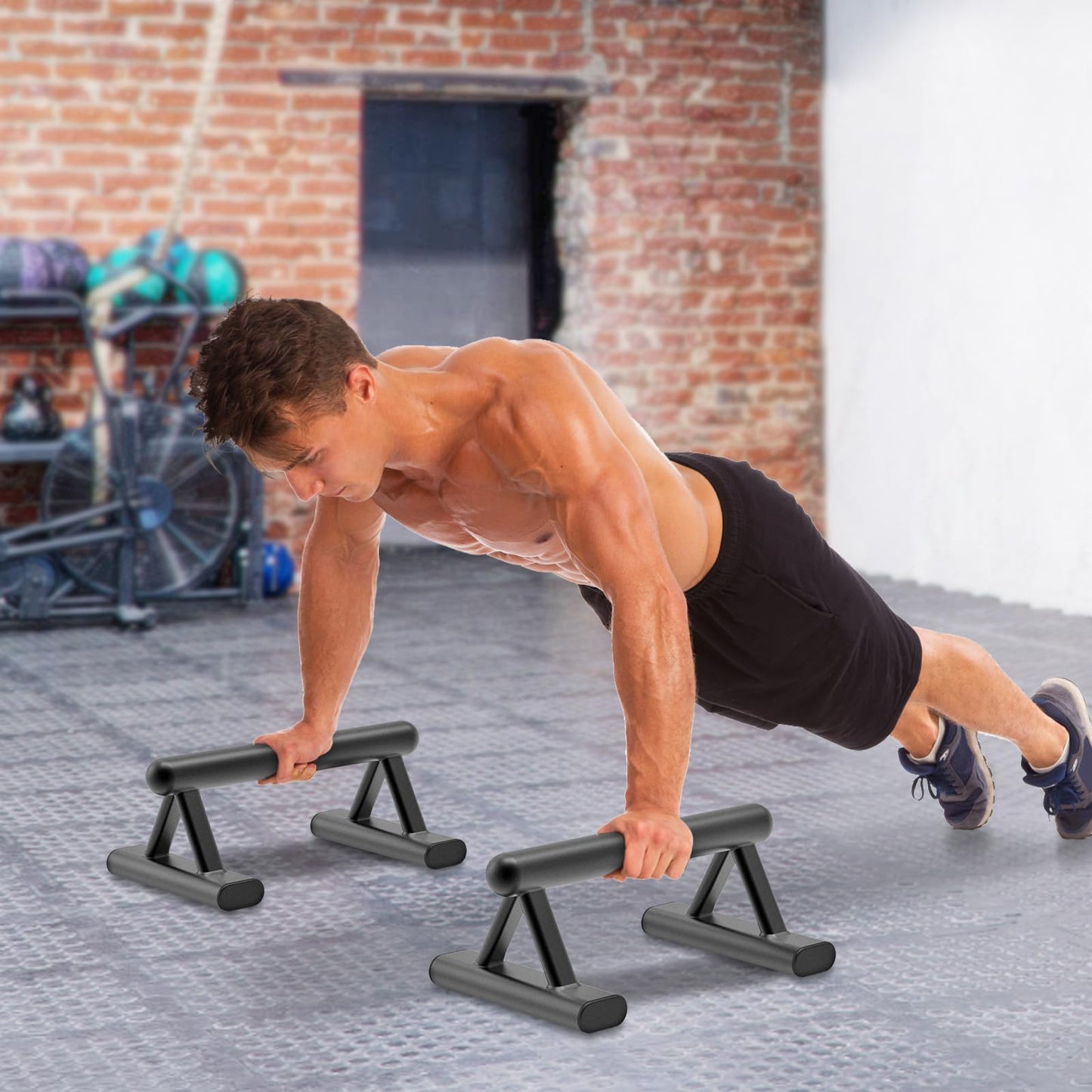 SELEWAERE Metal Parallettes Floor Workout Push Up Handles Non-Slip Pushup Bars Handstand Bars for Calisthenic Fitness Sturdy Steel Tubing Structure with Matte Paint Finish, Load up to 600 lbs
