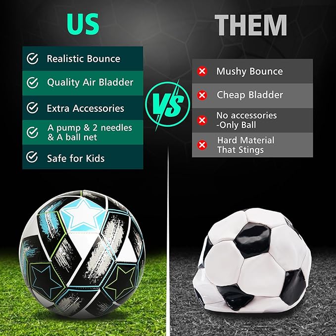 Youth Soccer Ball Size 4, Kids Outdoor Play Game Training Practice Soccer Ball for Teen Boy Girl Indoor Outdoor with 1 Pump 1 Net Bag and 1 Gift Box