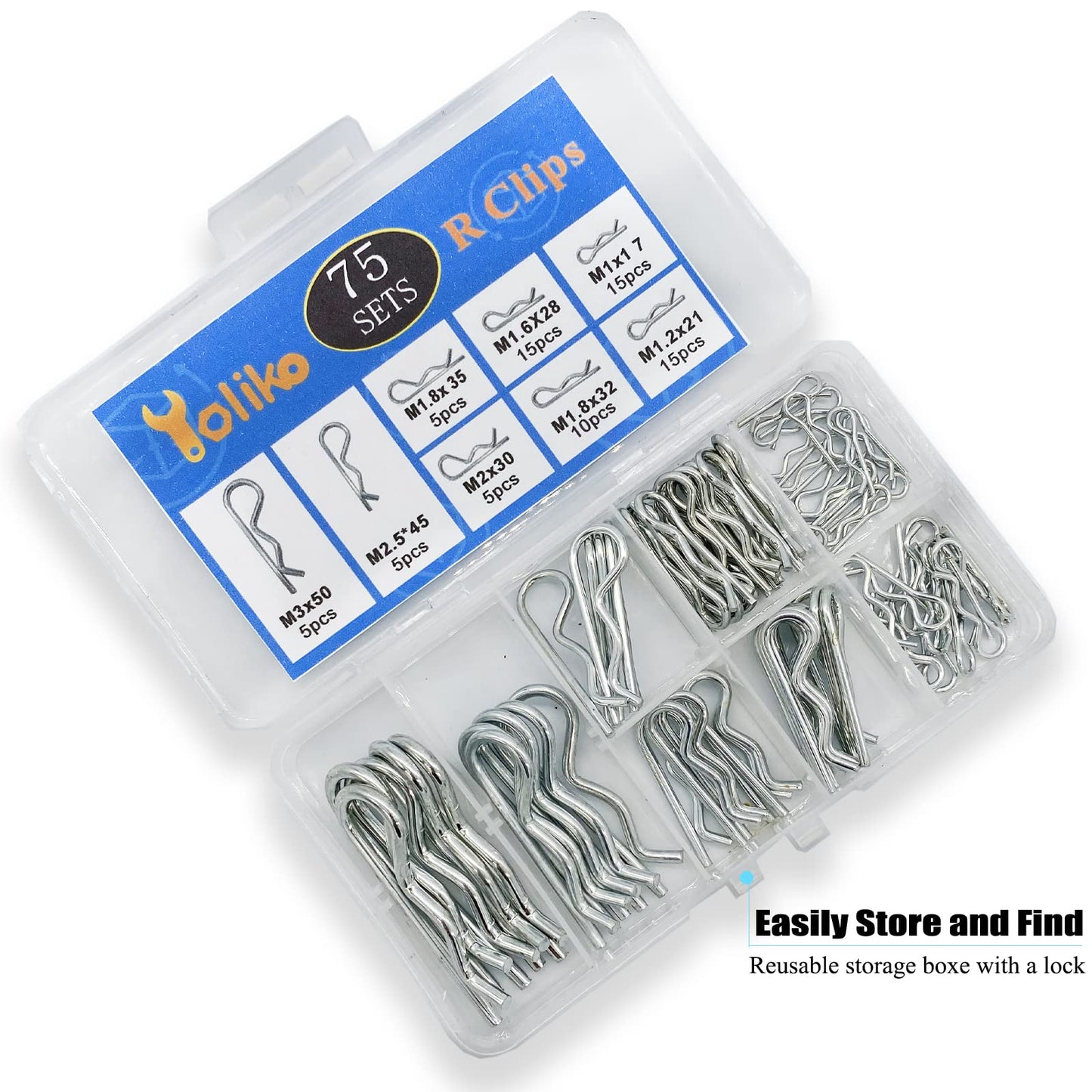 Yoliko 75 Pcs Hitch Pin Clip R Clips Retaining Pins Tractor Cotter Pin Hair Pin Assortment Spring Clip Retainer Pins Hitch Keeper Pins Kit for Dolly Pins/Trailer Pin Clips/Hand Ttruck Pin Replacement