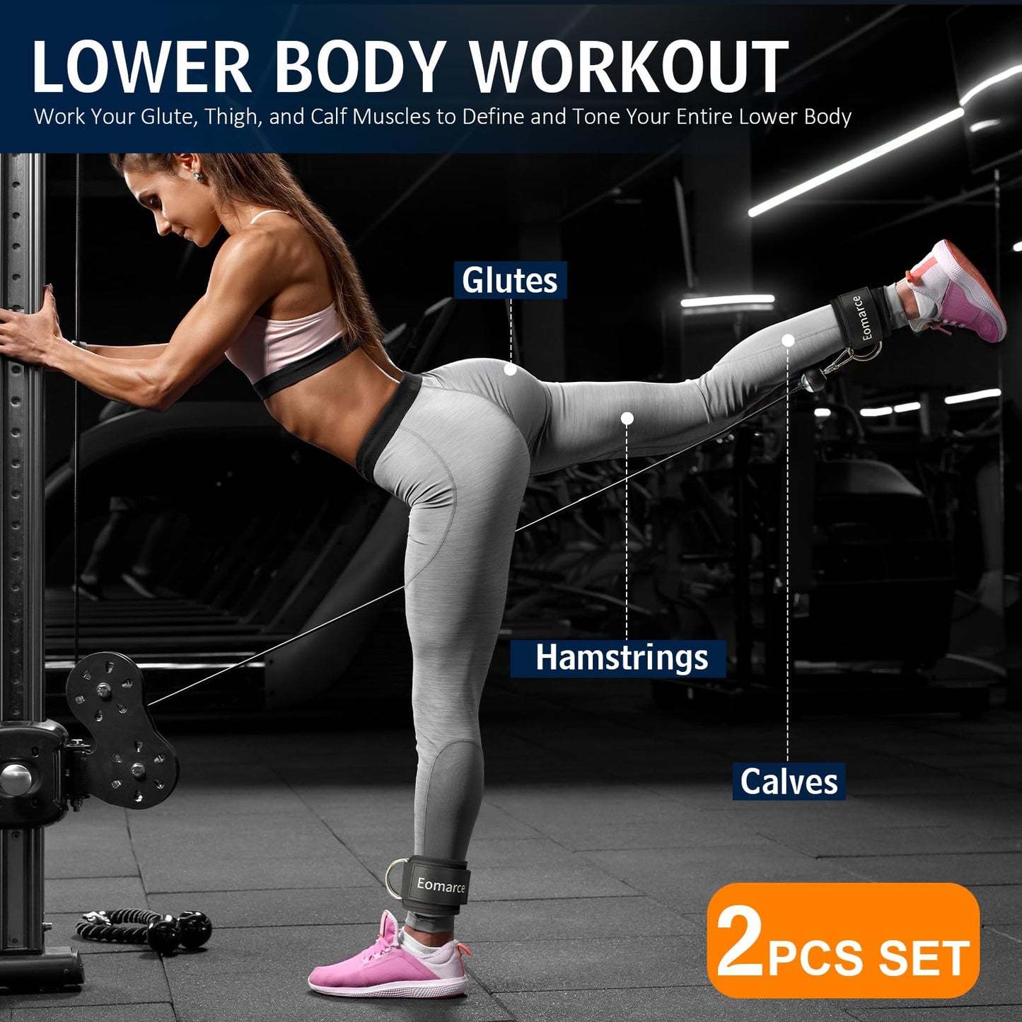 Eomarce 2PCS Set Premium Cable Kick Back Ankle Straps for Cable Machines Women & Men, Glute Kickback Ankle Strap for Workout, Ankle Cuff Cable Attachment Wraps weights, Tobilleras Para Mujer Gym Leg