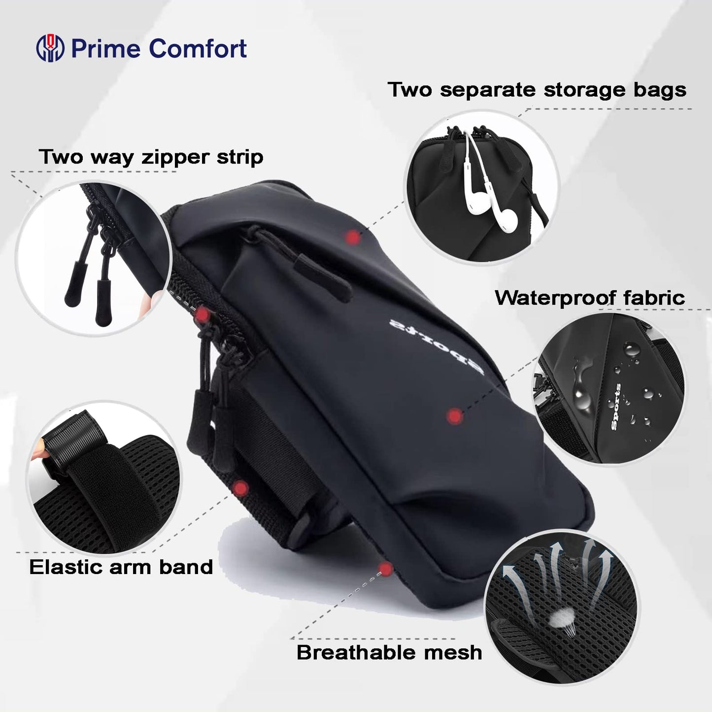 Prime Comfort Cell Phone Holder, Small Crossbody Shoulder Holsters Bag with Arm Band, Fits iPhone and Android, Use for Running, Walking, Hiking & Biking (6.7 Inches, Red)