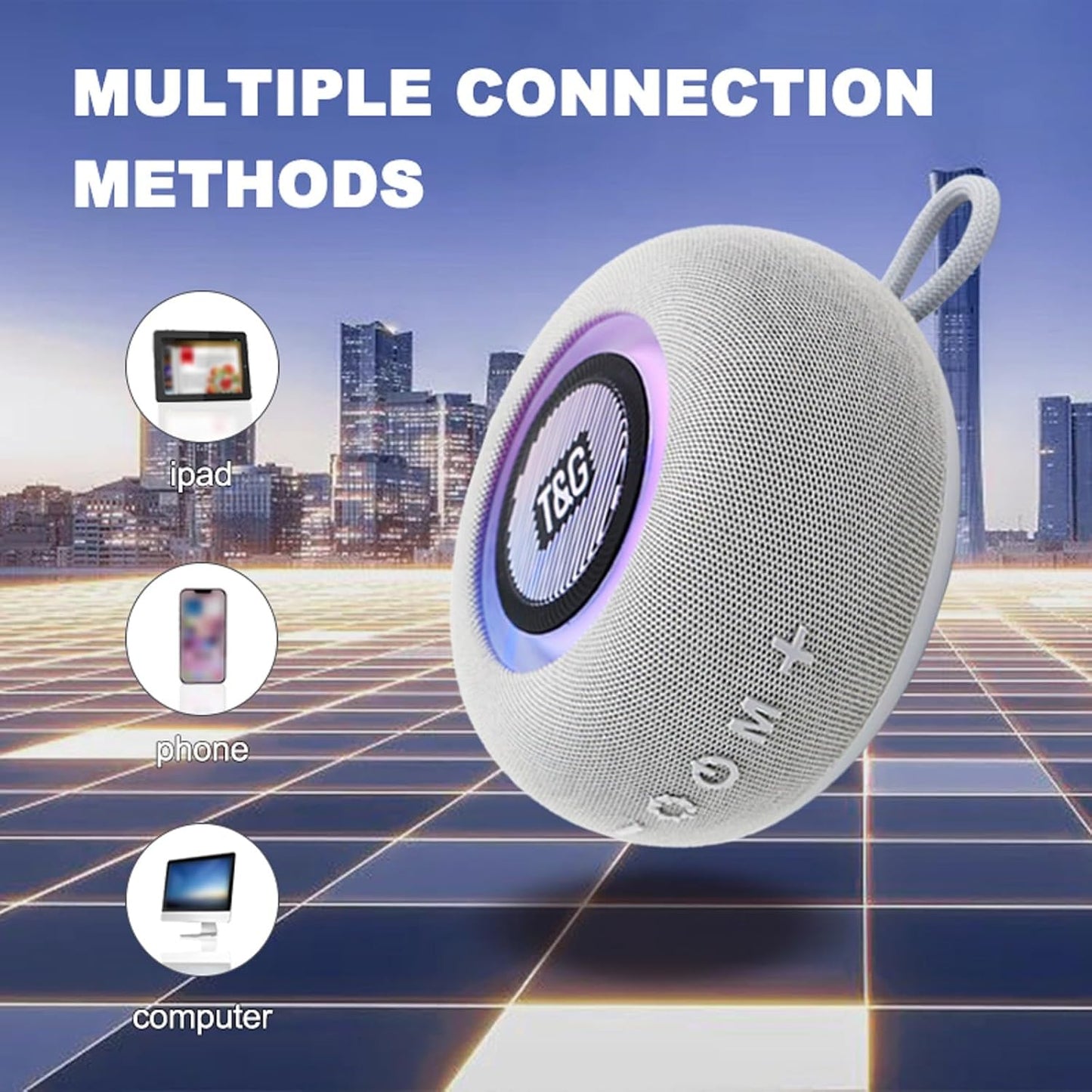 T&G IPX4 5.3, Portable Bluetooth Magnetic Speaker with Pulsing Lights, Stocking Stuffers, Waterproof, All Day Playtime
