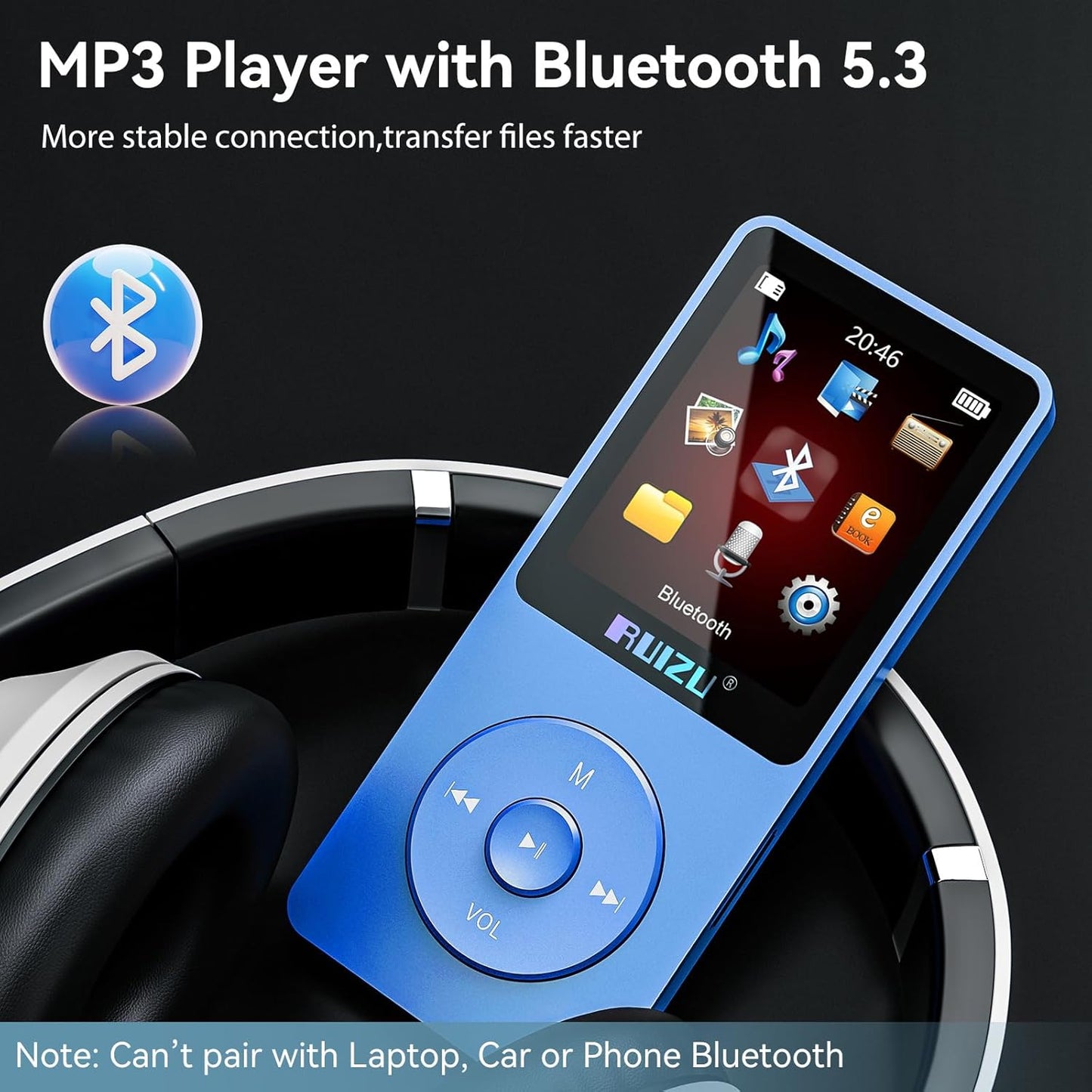 RUIZU 64GB MP3 5.3, 0.055 lbs, 80 128GB Player with Bluetooth Weight Portable Music Player for Kids, Sports, FM Radio