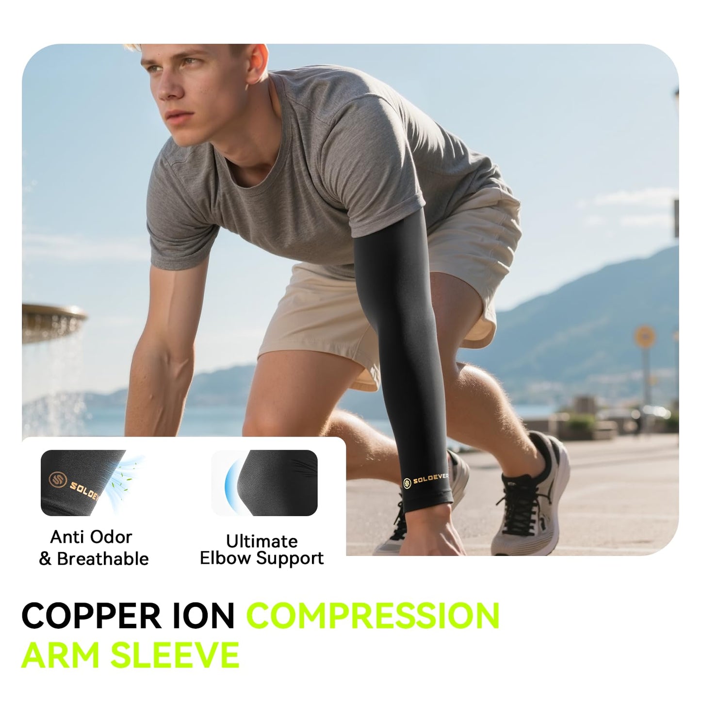 [360° Full Compression] Copper Arm Sleeves for Men & Women, [Ultra Breathable] Arm Brace for Forearm, Bicep, Triceps, Tennis Elbow, Basketball, Golf, Arthritis, Tendonitis, Bursitis (Black, L/XL)