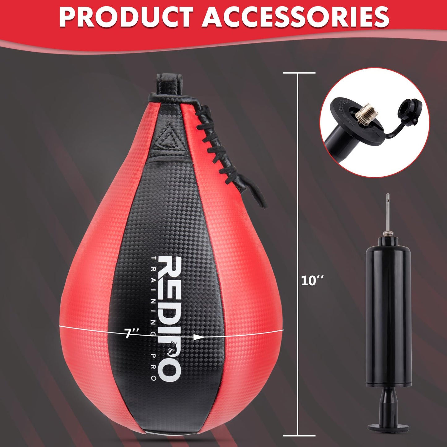Redipo Boxing Speed Bag - PU Leather Speed Punching Bag, MMA Training Reflex Ball Boxing Equipment, Punching Bag Workout Kicking Training Home Gym Exercise Speed Ball (Black&Red)