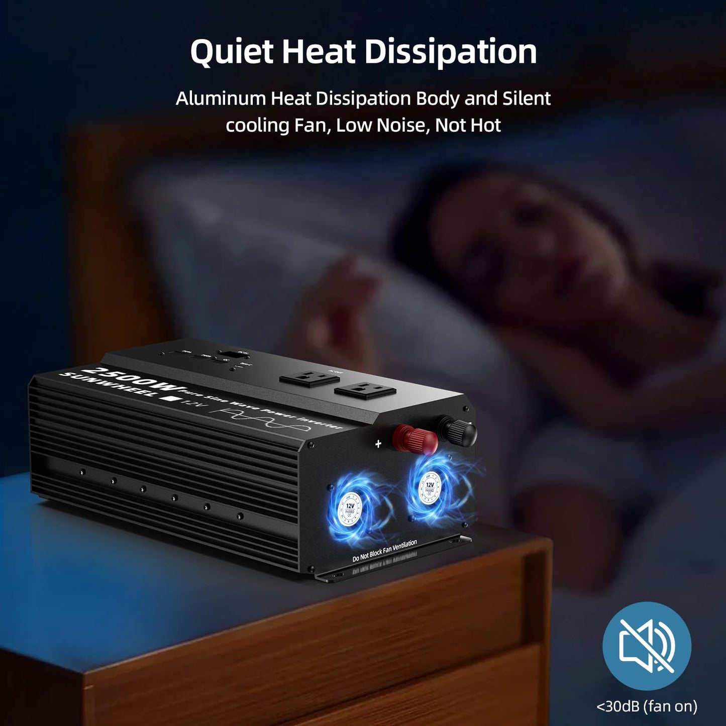 SUNWHEEL 2500W Pure Sine Wave Inverter, 12V DC to 110V/120V AC Power Inverter for RV、Off Grid、Refrigerator with 4 AC outlets and LCD Display