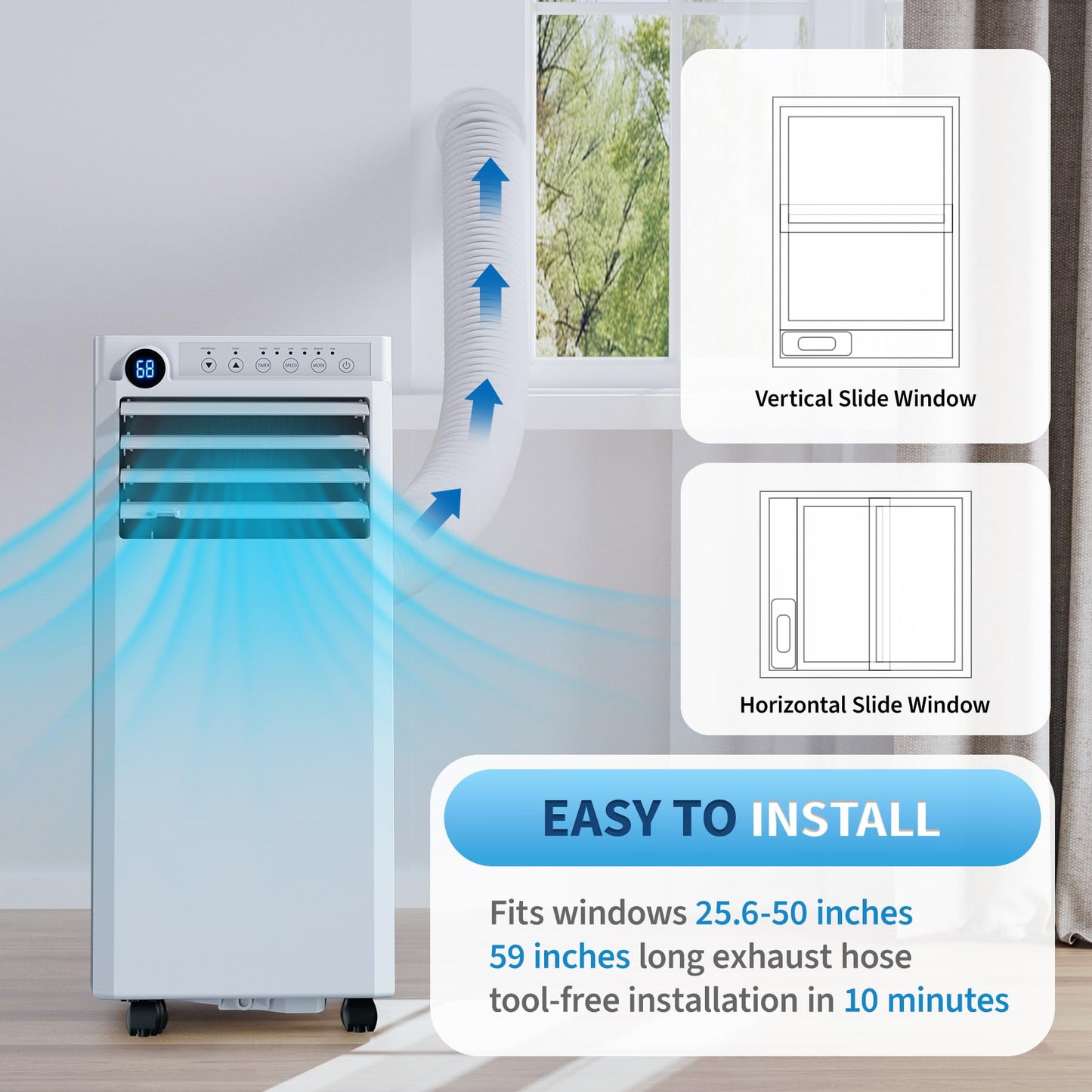 8000 BTU Portable Air Conditioner, 3-in-1 Small Portable AC Unit for Rooms to 350 Sq. Ft. with Cooling, Dehumidifier & Fan Modes, Remote, LED Display, 24H Timer, for Bedroom, Office (8000, BTUs)