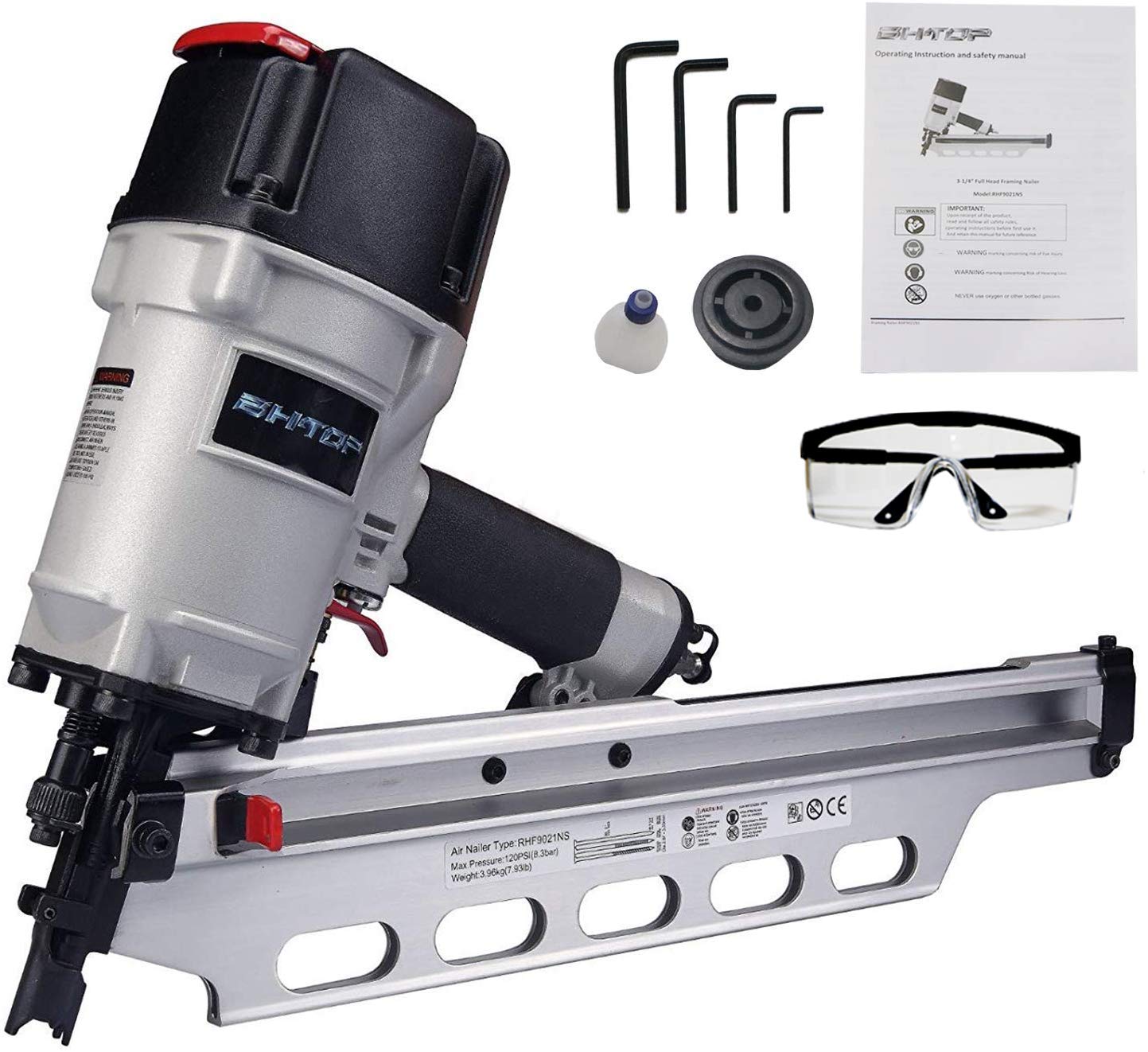 BHTOP 9021NS Framing Nailer 21 Degree 3-1/2" with Depth Adjustment with Aluminum Magazine (#885-827)