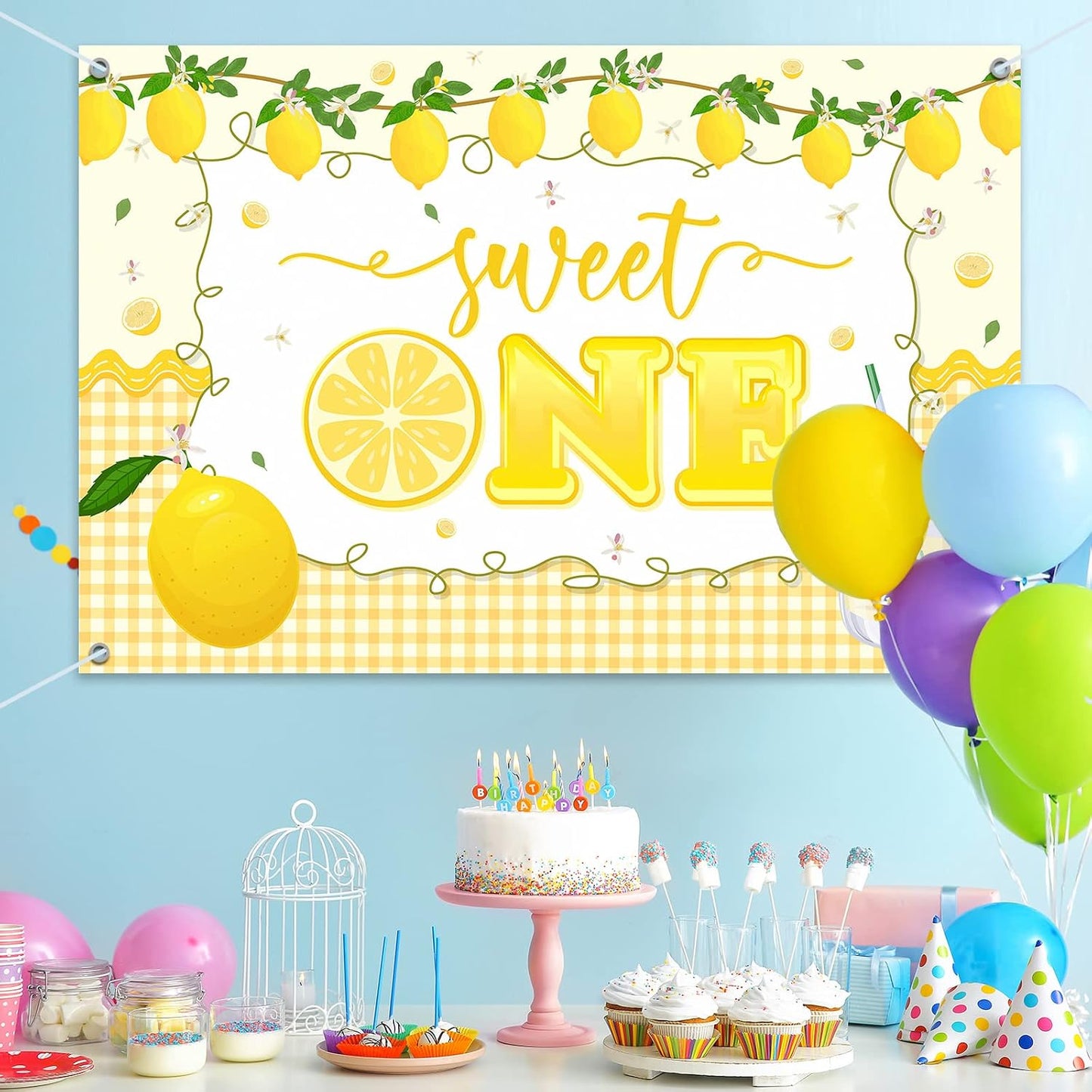 HAMIGAR 6x4ft 1st Sweet One Banner Backdrop - Lemon First Birthday Decorations Party Supplies