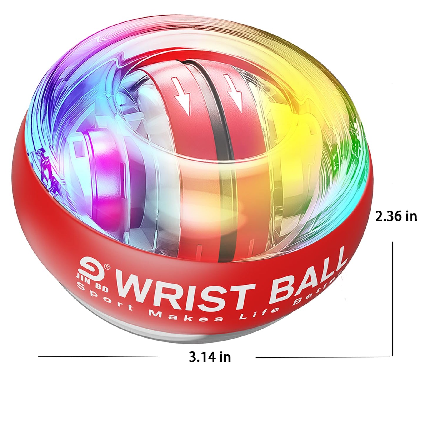 JIN BD Auto-Start Gyro Ball Wrist Trainer, Gyroscopic Forearm Exerciser for Strengthening Arms, Fingers and Muscles (Light Red Transparent with Colorful Lights)
