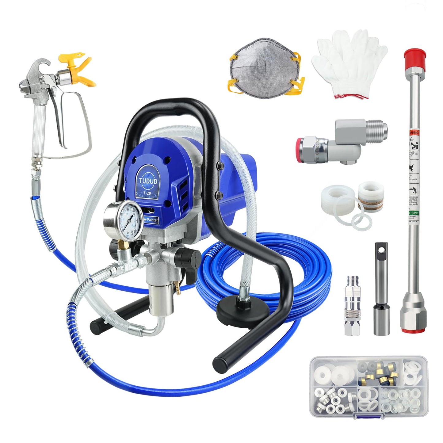 TUDUD Stand Airless Paint Sprayer, High Efficiency Airless Spraying Machine with Low Overspray, 3000PSI 750W Spray Painter for DIY House, Wall and Fences Painting, blue