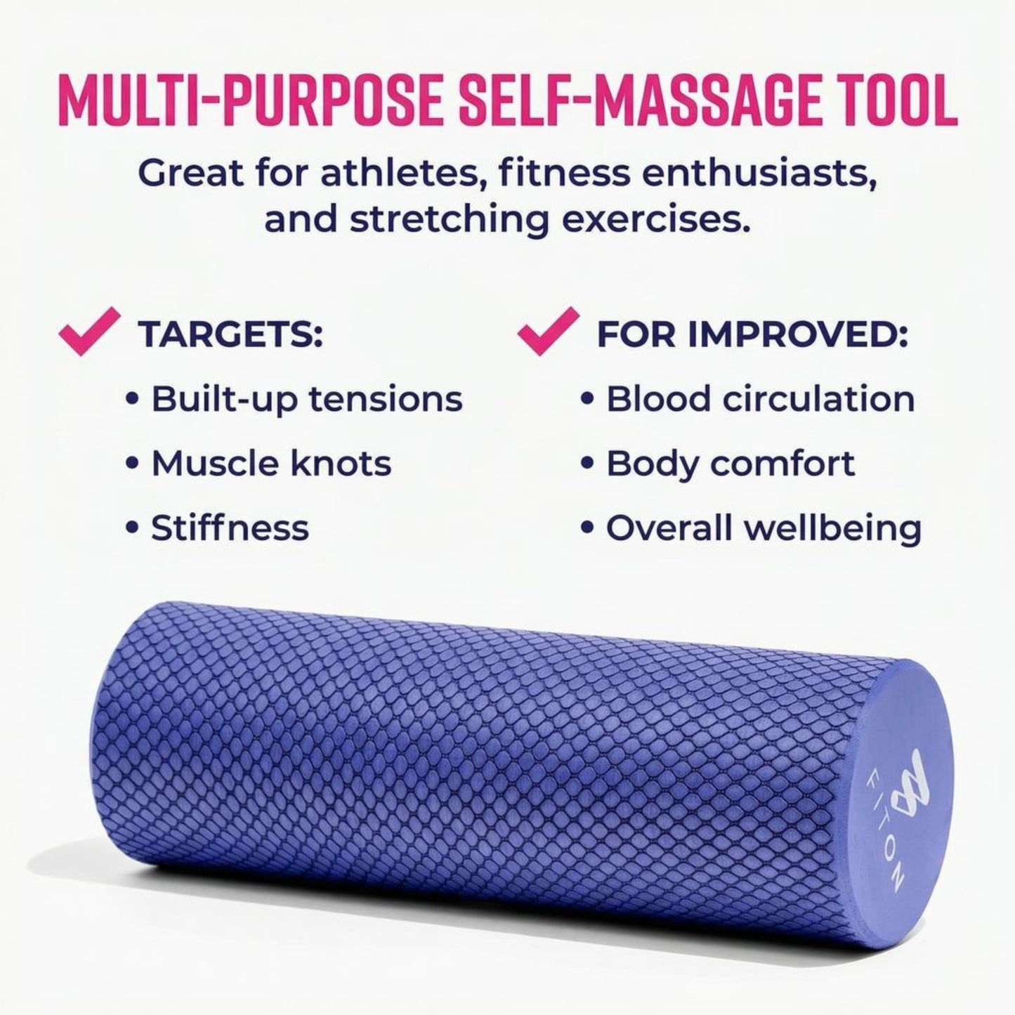 FitOn Foam Roller for Muscle Recovery - Compact and Portable, High-Density Foam Roller for Back Massage & Deep Tissue Relief and Home Exercise, Ideal for Use on Neck & Leg Soreness, 12"x4", Purple