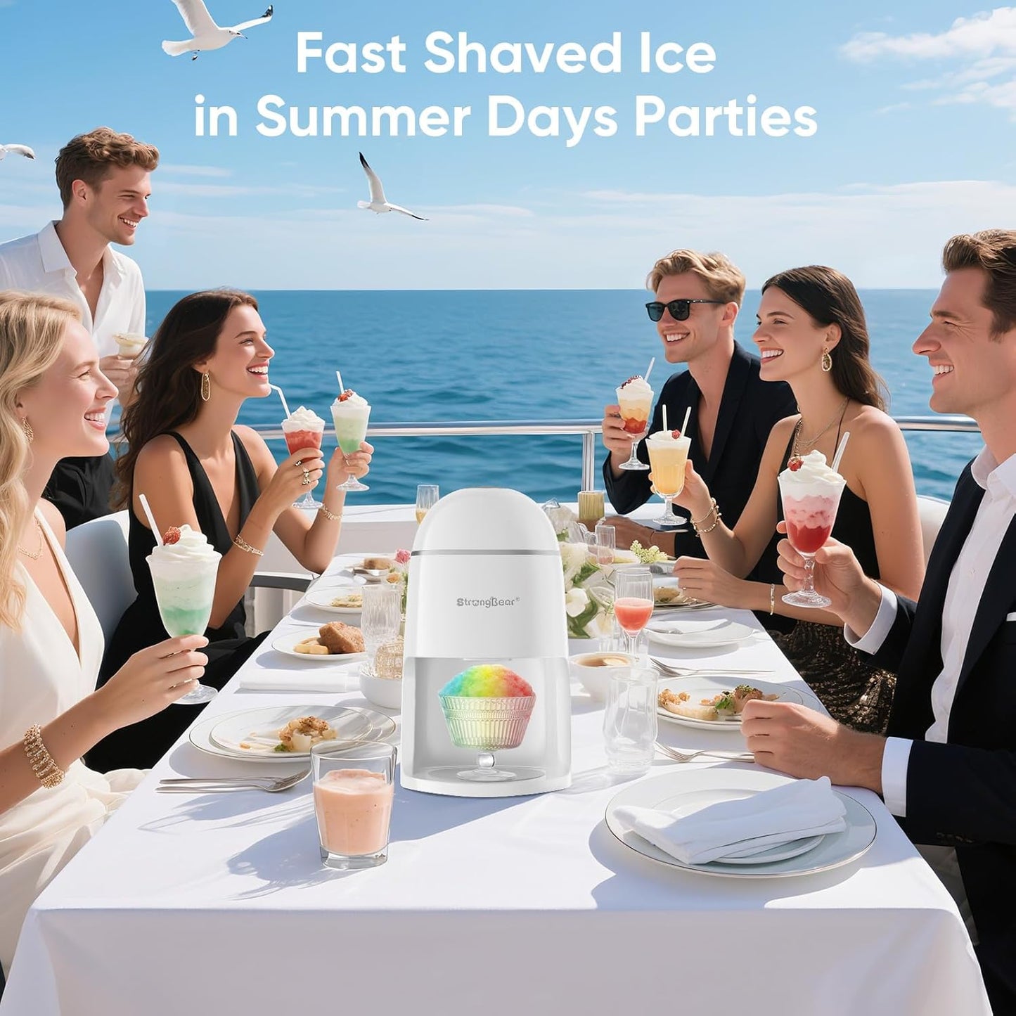 StrongBear Snow Cone Machine - Electric Ice Shaver for Kids' Parties | White Color, Perfect Gift Idea