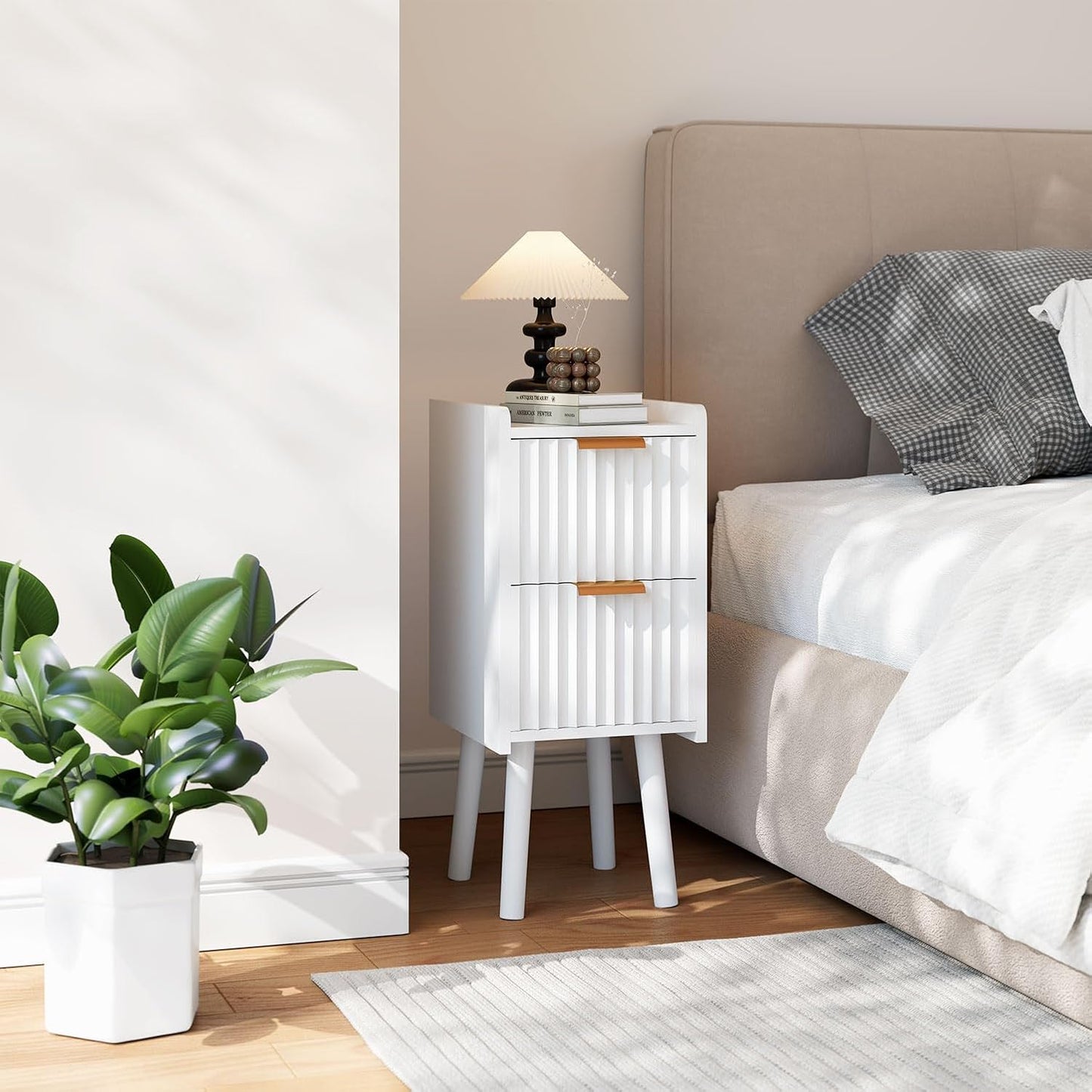 2 UWNS015W IBUYKE Narrow Nightstand, Small Slim Bedside Table with Drawer, Space Saving, Wood Side End Tables