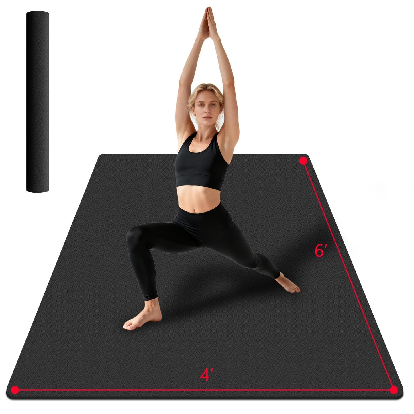 VTORY Extra Large Yoga Mat 6'x 4'x 6mm (1/4in) Thick Exercise Mat for Men and Women, Non-Slip, Durable Workout Mat for Home Workout, Yoga, Pilates, Stretching (Black)