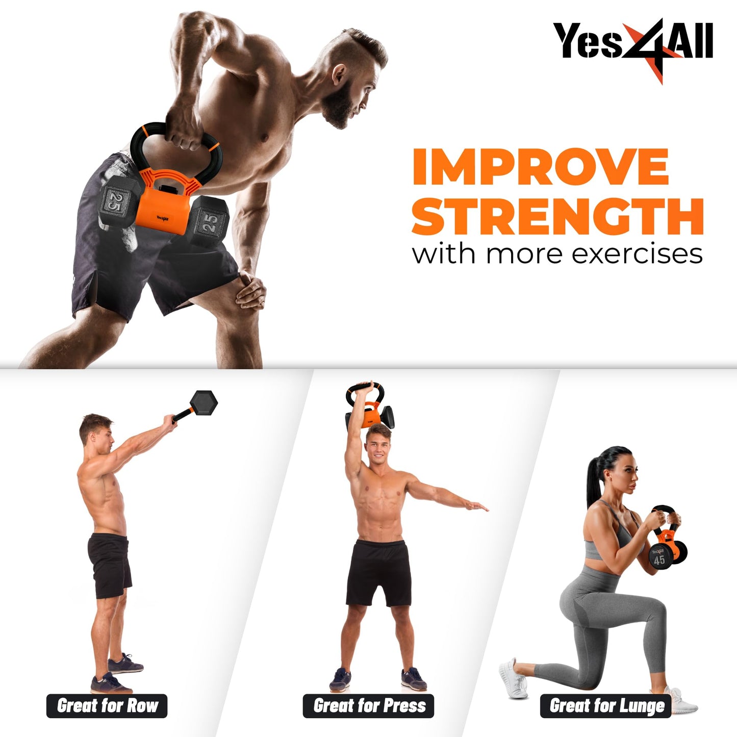 Yes4All Kettlebells Grip, Dumbbell Grip Handle, Convert Dumbbells into Kettlebell for Home Gym, Kettlebell for Weights Plate
