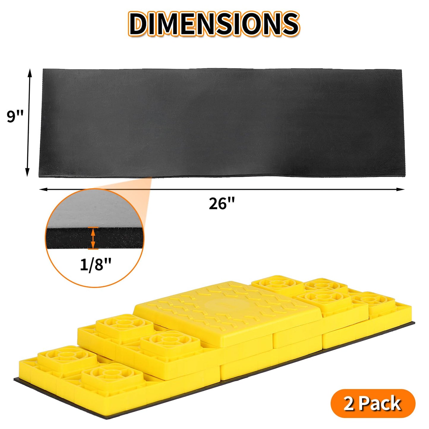 OULEME 26x9 Heavy Duty Rubber Mat, Anti-Slip Rubber Pad for RV Leveling Blocks/Ramp/Leveler (2 Pack)