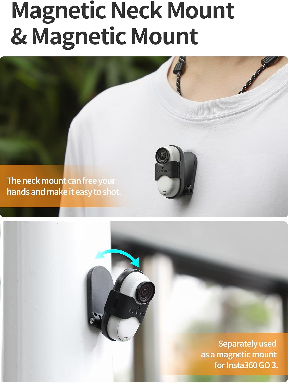 AILENICE Insta360 3S 3 Multifunctional Magnetic Mount for GO / GO Hand Free Neck Mount with Lanyard