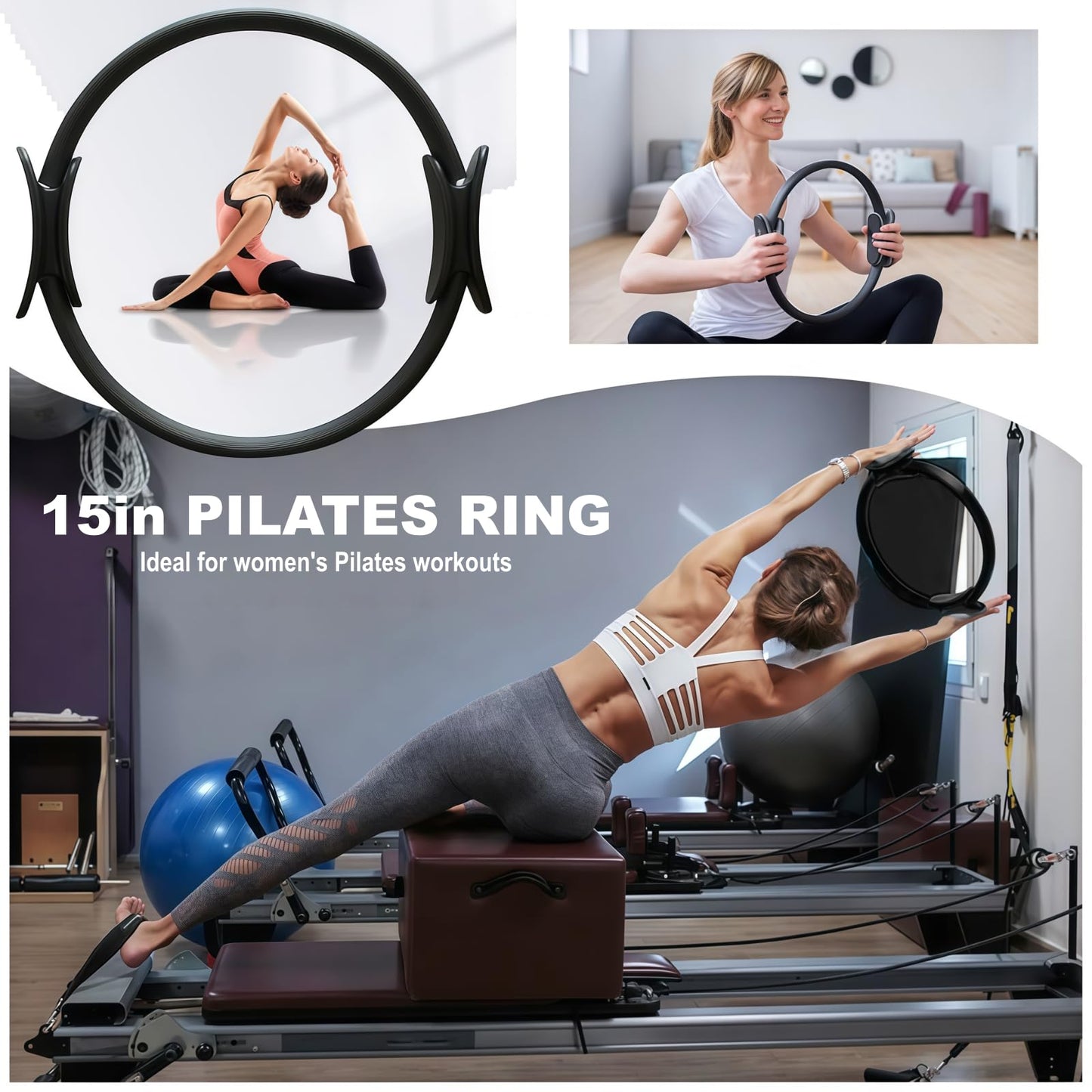 Nuplot Pilates Equipment, Pilates Kit for Home Workouts, Pilates Essentials Kit for Women, Home Pilates Kit with Pilates Ring and Ball Set, Booty Bands, Figure 8 Resistance Band, Yoga Band (Black)