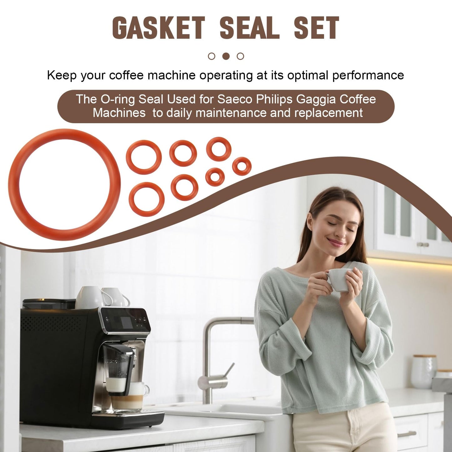 Seal O-Ring Kit Gasket Seal Set Fit for Saeco Philips Gaggia Coffee Machines for Boiler Outlet Pin and Brew Unit, Maintenance Kit Seal O-Rings Nozzle Gasket, 8 PCS