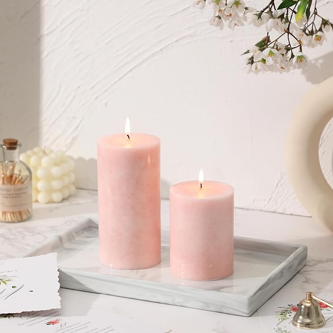 3x4 inch Pink Pillar Candles Set of 3, Unscented Pillar Candle, Dripless and Smokeless Large Candles, Candle for Home Decor, Dinner Table,Weddings, Holidays