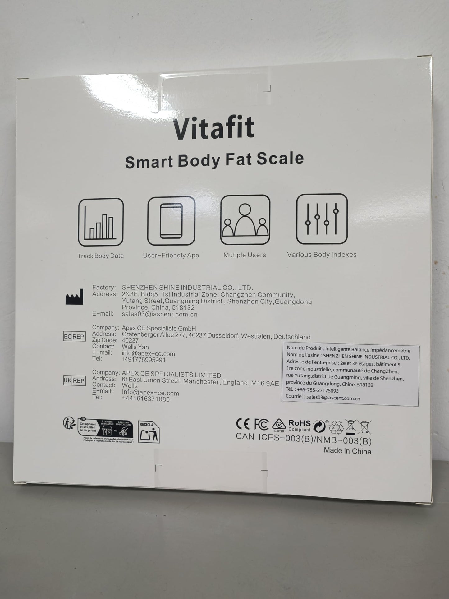 Vitafit Smart Bathroom Scale for Body Weight, Weight Scale Professional Factory Since 2001, App Sync 13 Body Composition Analyzer BMI, Body Fat and Muscle, 400lb, LED, Black