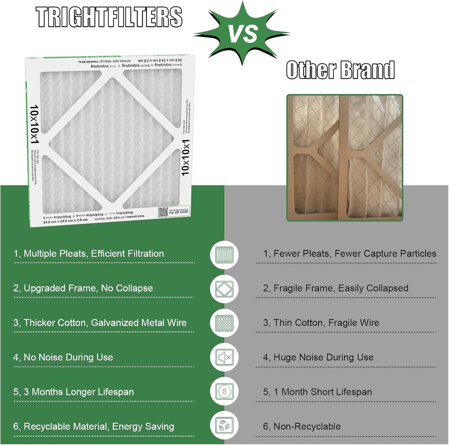 TRIGHTFILTERS Air Filter 10x10x1 - 6 Pack MERV 8 Pleated HVAC & AC Replacement Filters