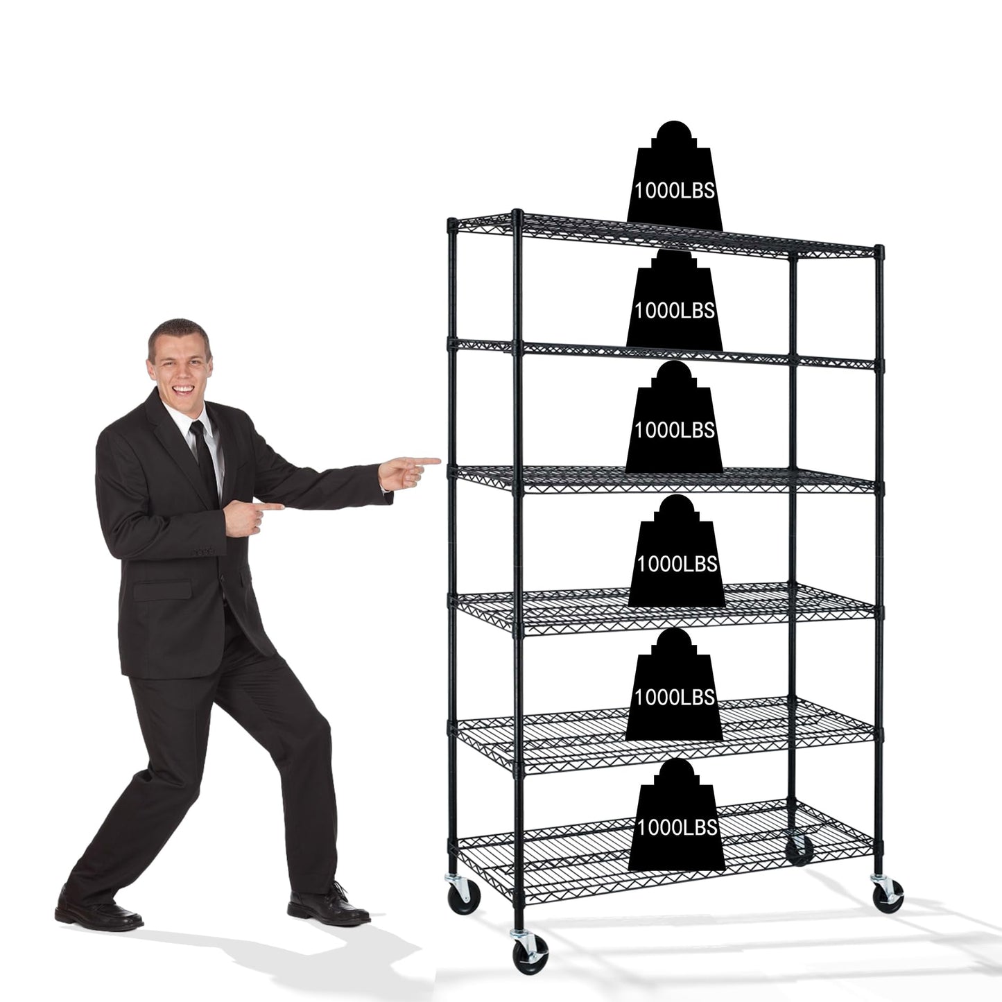 Generic 6-Tier Storage Shelves Wire Shelving with Wheels Heavy Duty Metal Shelves Tall Steel Shelving Units Adjustable 6000lbs Capacity Rolling Shelf Racks for Restaurant Garage Pantry Kitchen, Black