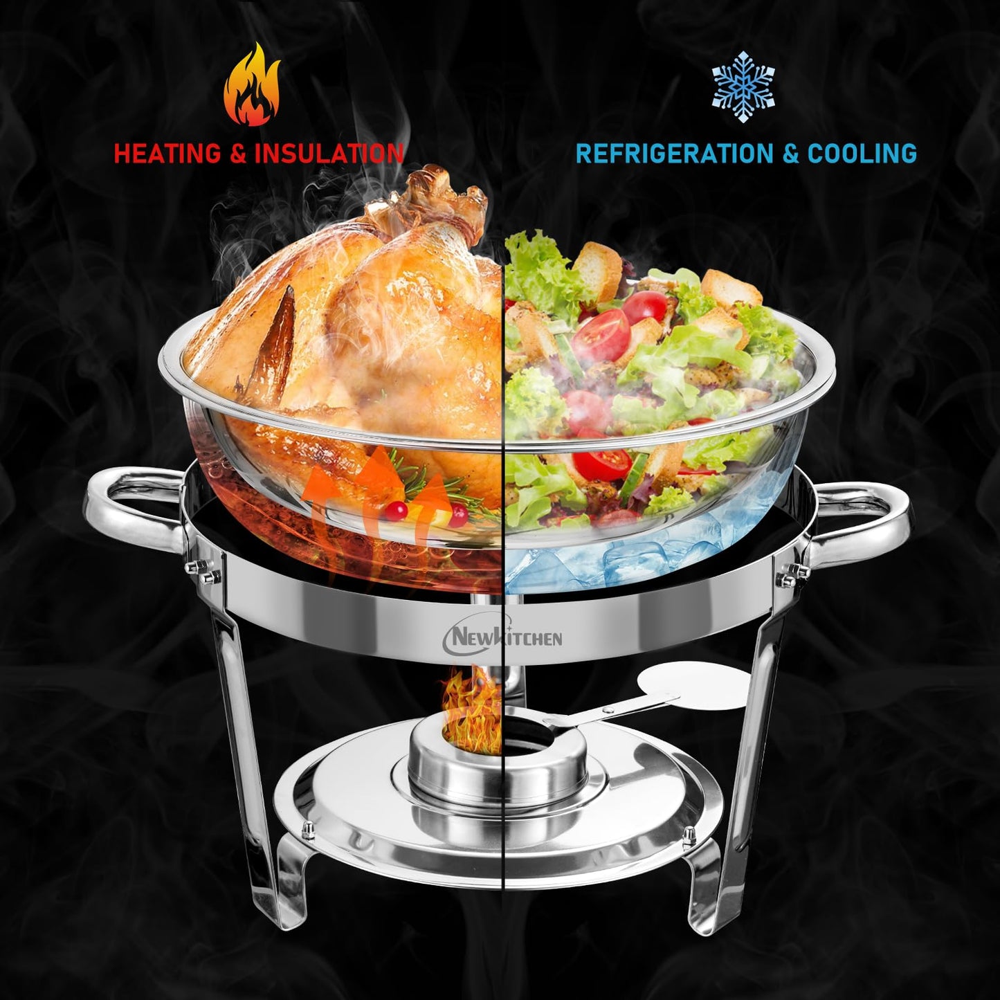 NEWKITCHEN Chafing Dishes for Buffet 4 Pack, 5 QT Round Chafing Dishes for Buffet [Elegant Silver Colors] Stainless Steel Chafing Dish Buffet Set for Any Party
