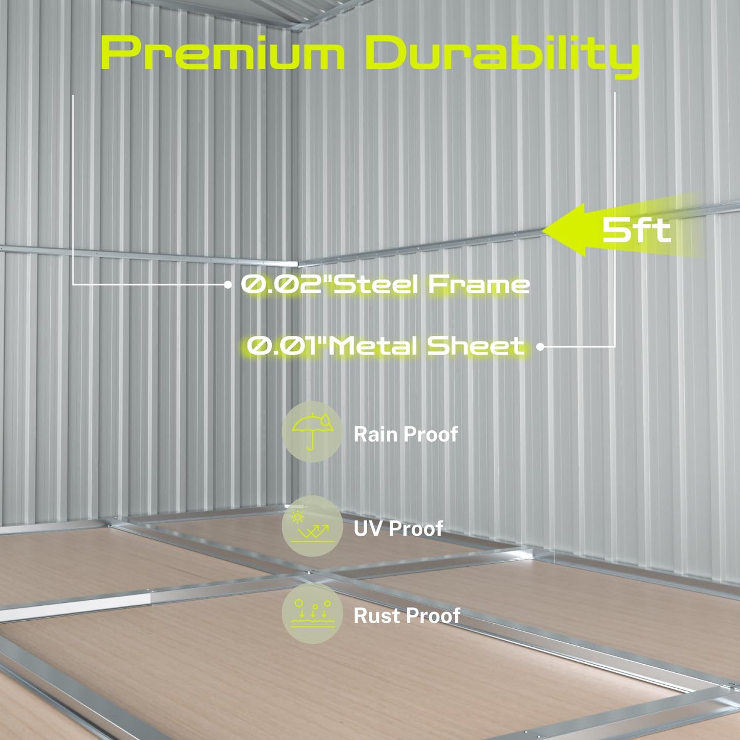 5' x 3' Outdoor Storage Shed, Sturdy Metal Building w/Floor Frame and Lockable Doors for Garden, Backyard, Poolside and Lawn, Brown