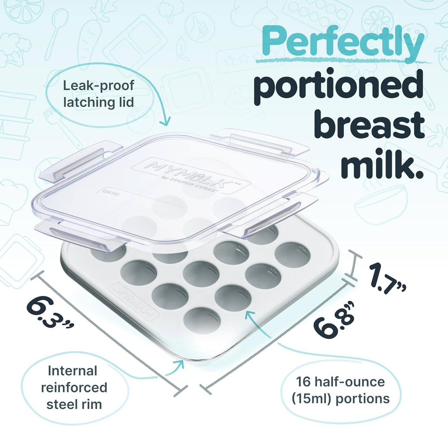 Souper Cubes MyMilk Silicone Breast Milk Freezer Trays - 1/2 oz. Capacity, Food-Grade Platinum Silicone - Gray, 2-Pack