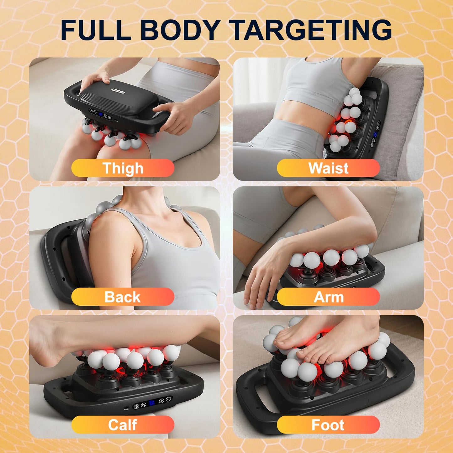 Mekanic 20-Head Massage Gun Deep Tissue with Soothing Warmth, 3 Modes & 30 Intensities, Quiet Multi-Head Back Massager for Pain Relief, Electric Percussion Muscle Massager for Neck, Shoulders,and Legs
