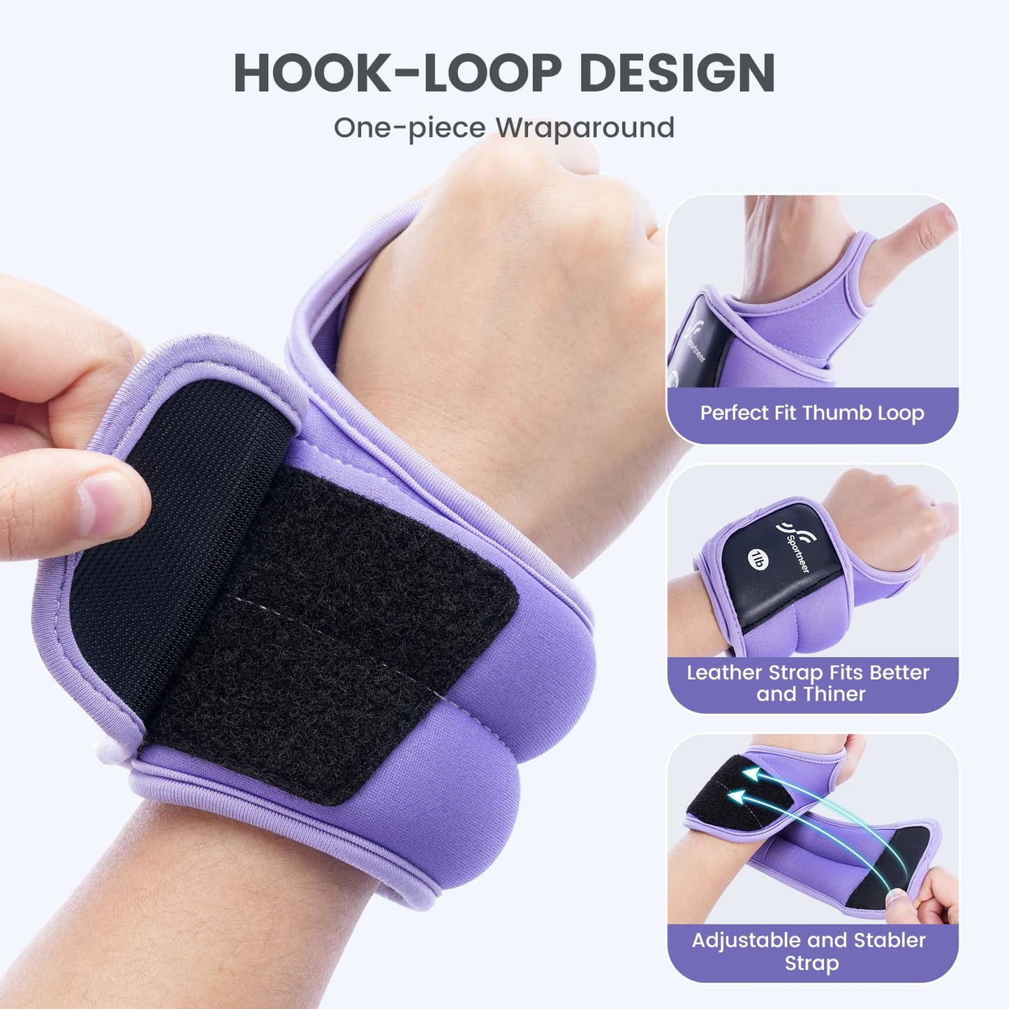 Sportneer Wrist Weights with Thumb Loops Lock for Men Women, 2 LBS /4 LBS Pair Arm Hand Weights for Running Walking Jogging Physical Therapy Gym Strength Training Cardio Exercise, Increase Wrist & Hand Resistance (Purple, 1 LB x 2)