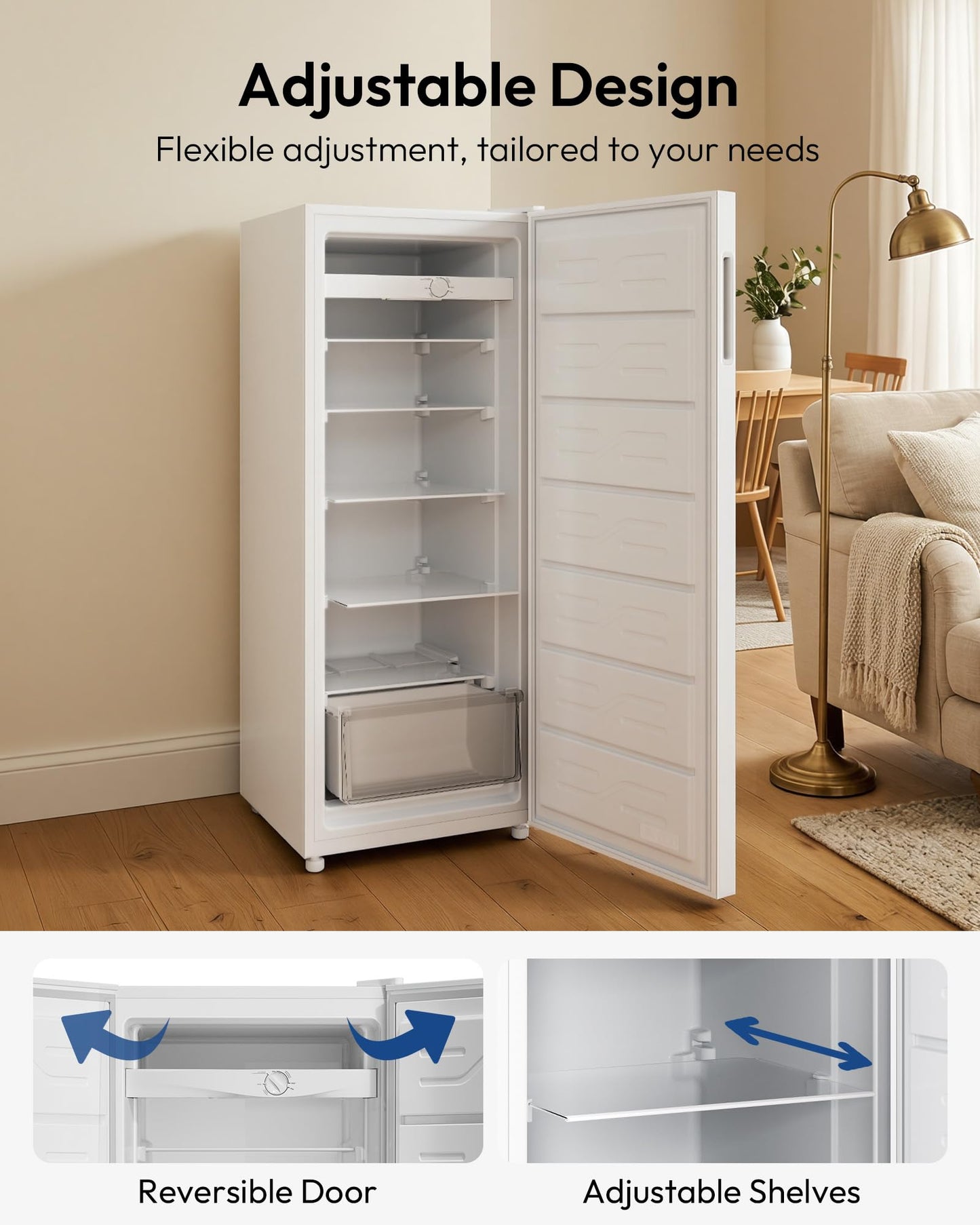 ICEVIVAL 7.5 Cu.Ft Upright Freezer, Convertible Stand Up Freezer or Refrigerator, Large Capacity with 5 Adjustable Shelves & Reversible Door,Upright Fridge for Home, Garage, Apartment
