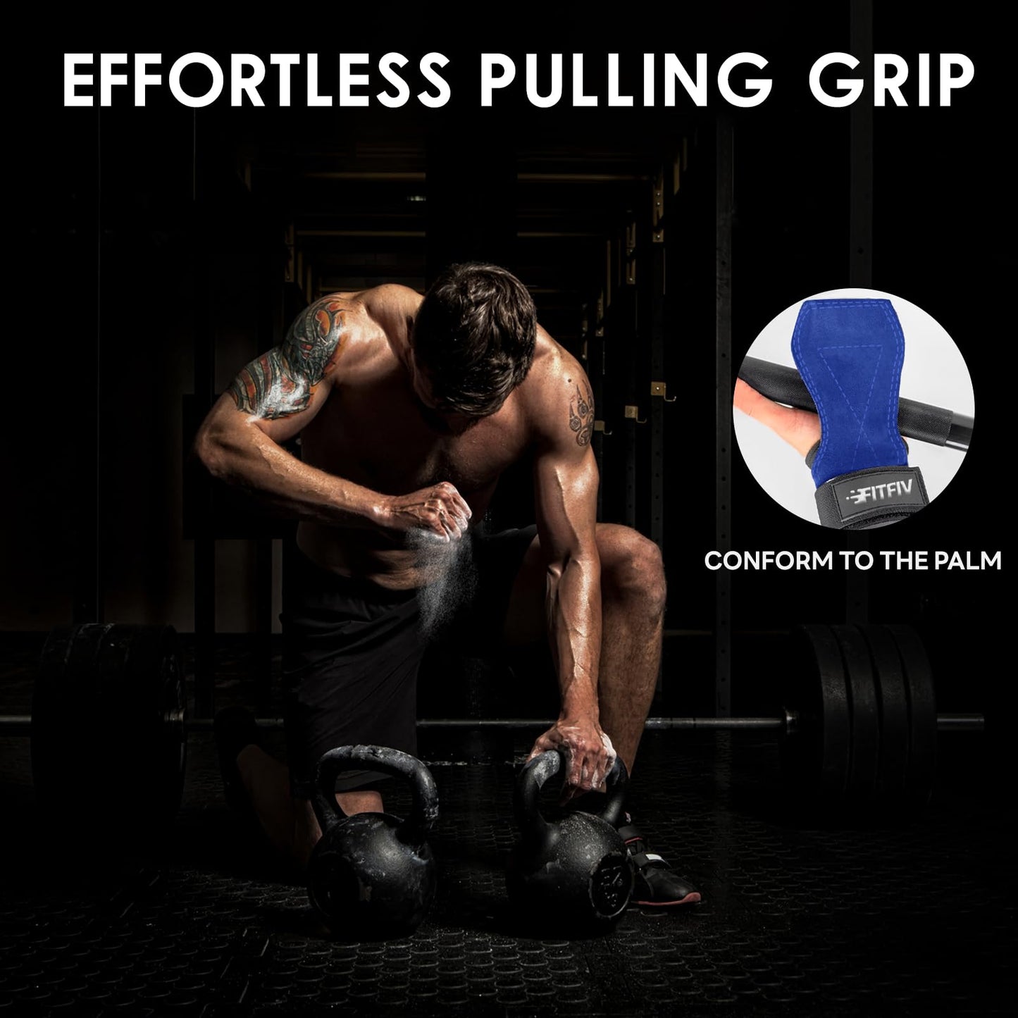 FITFIV Weight Lifting Wrist Strap, Double Leather Weightlifting Wrist Straps for Gym Strength Training, Neoprene Padded Wrist Wraps - for Men & Women (Pair)