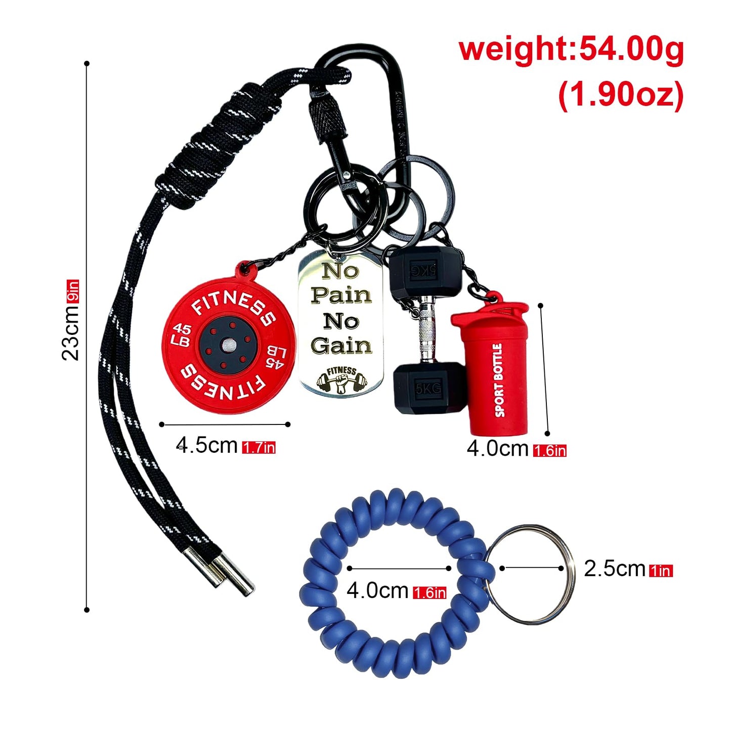 FENGSHOUNIAN 2 Pcs Dumbbell & Weights Keychain, Flexible Wrist Coils, Motivational Fitness Gym Keychain Bag Purse Charms Fitness Gift