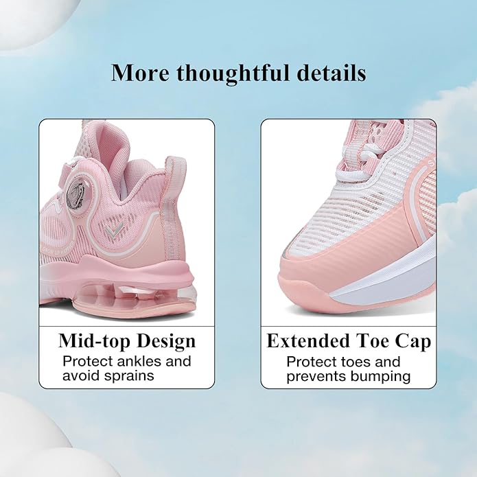 VITUOFLY Kids Basketball Shoes Boys Air Cushion Sneakers Girls Mid Top School Hoops Shoes Non-Slip Outdoor Sports Running Gym Comfortable Durable Little Kid/Big Kid
