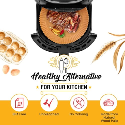 Baker's Signature Air Fryer Liners - 125 Pcs Non-Stick Parchment Paper for 2-4 Qt Air Fryers