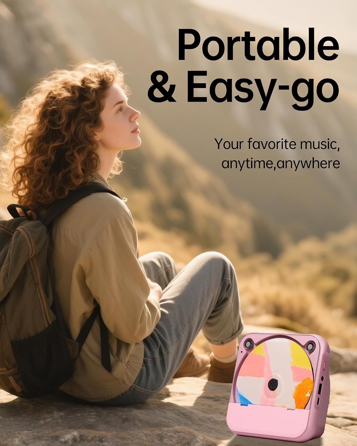 ENVYCLOUD Portable CD Player with Bluetooth, Rechargeable Wireless Mini Desktop for Home with HiFi Speaker, Cute CD