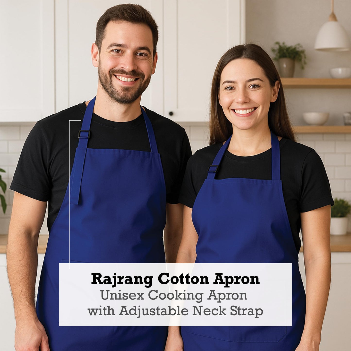 RAJRANG Chef Apron for Women Men with Pockets Cotton Kitchen Cooking Long Aprons Sodalite Blue 35x27 Inches Pack of 5