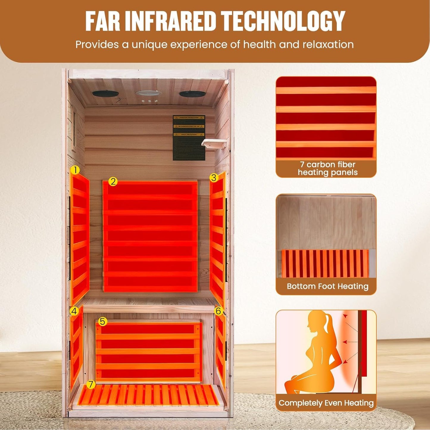 Infrared Sauna, Far Infrared Saunas for Home, Low EMF 1 Person Sauna Indoor Sauna Room Dry Sauna with Bluetooth Speakers 7 Color Light Therapy Fast Heating Easy Assembly 1065W/110V 31.5*31.5*63 IN