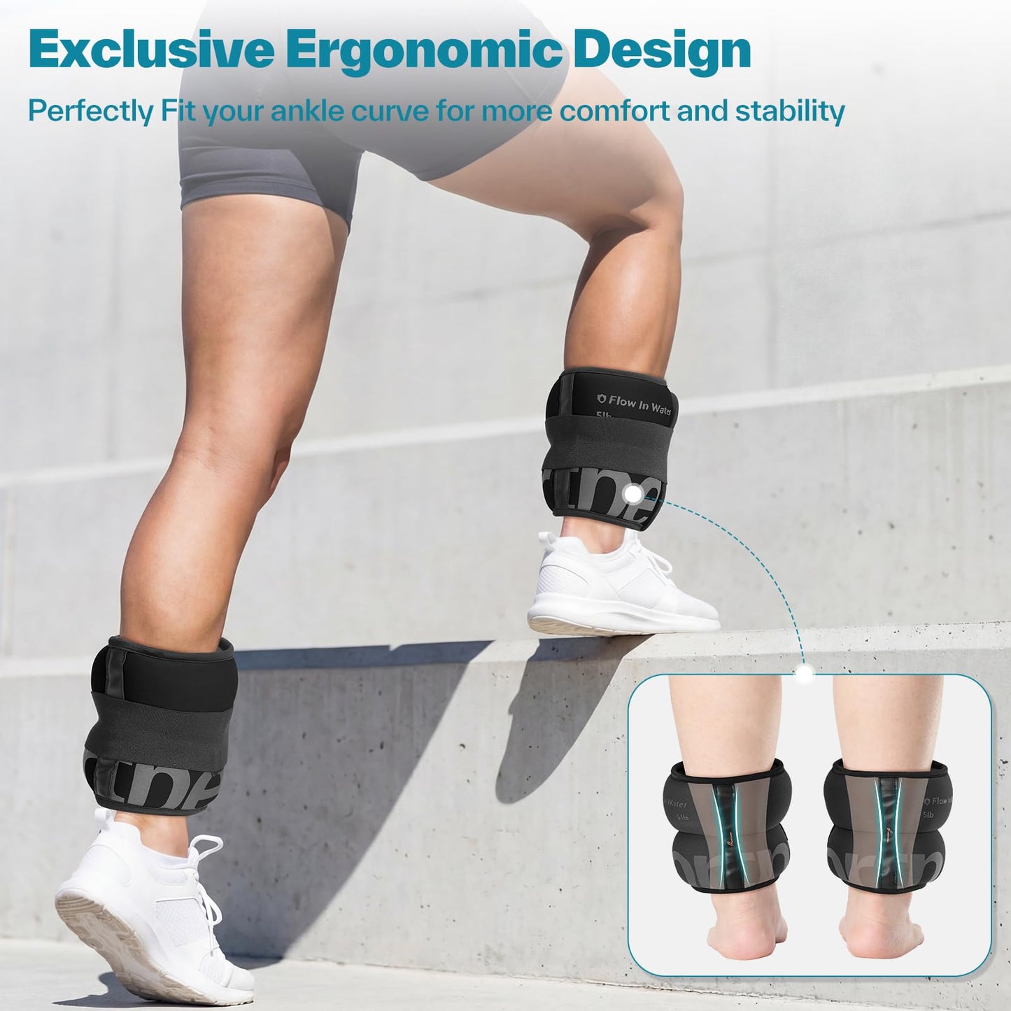 Sportneer Ankle Weights for Men Women Strength Training, 4/10 lbs Pair Leg Weights Set Comfortable and Soft Perfect for Dancing Running Walking Fitness Workout, 5lbs x 2, Black
