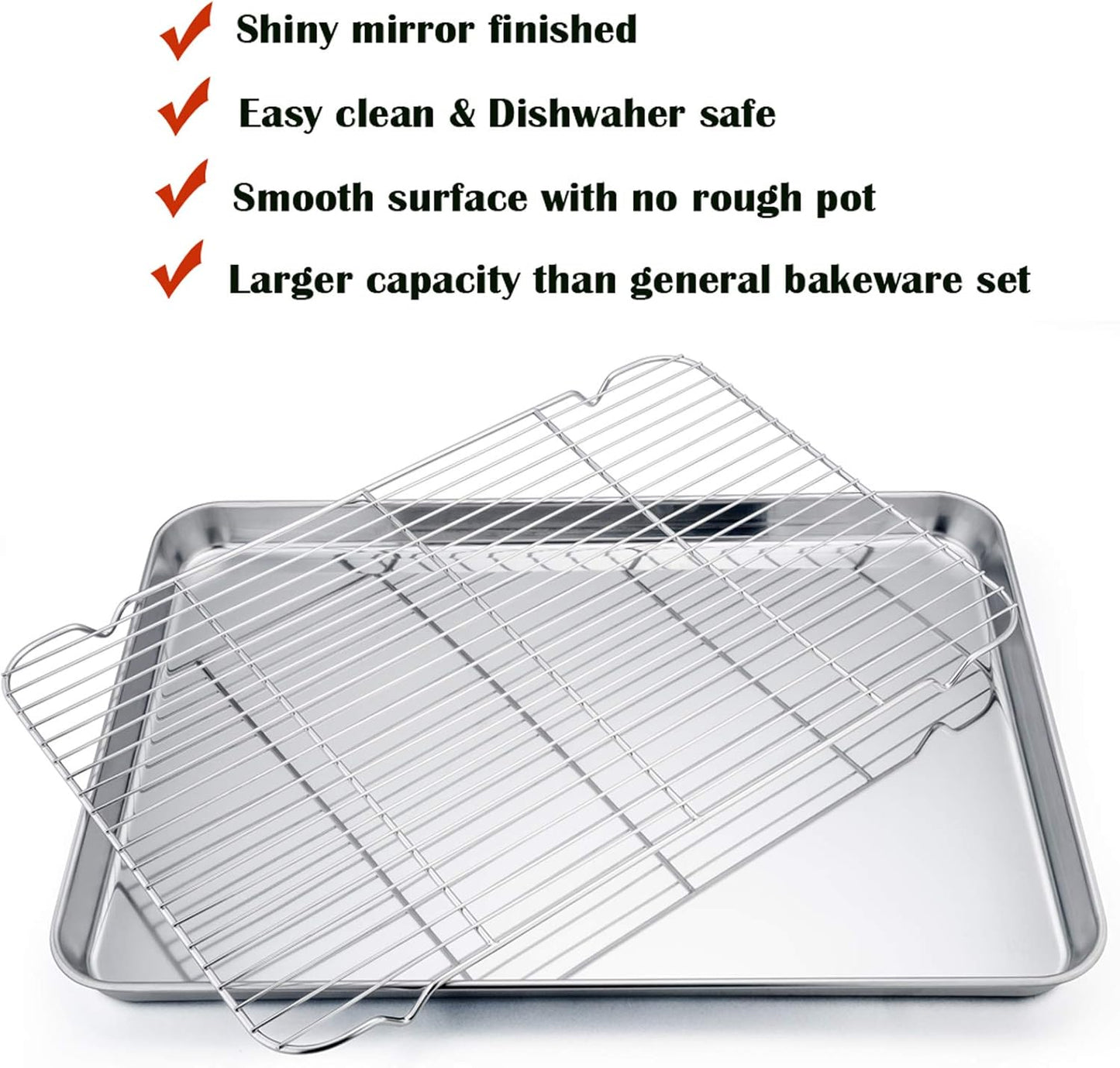 P&P CHEF Baking Sheet Pan Set - 19.6 Inch Stainless Steel Cookie Tray with Cooling Rack, Non-Toxic & Dishwasher Safe