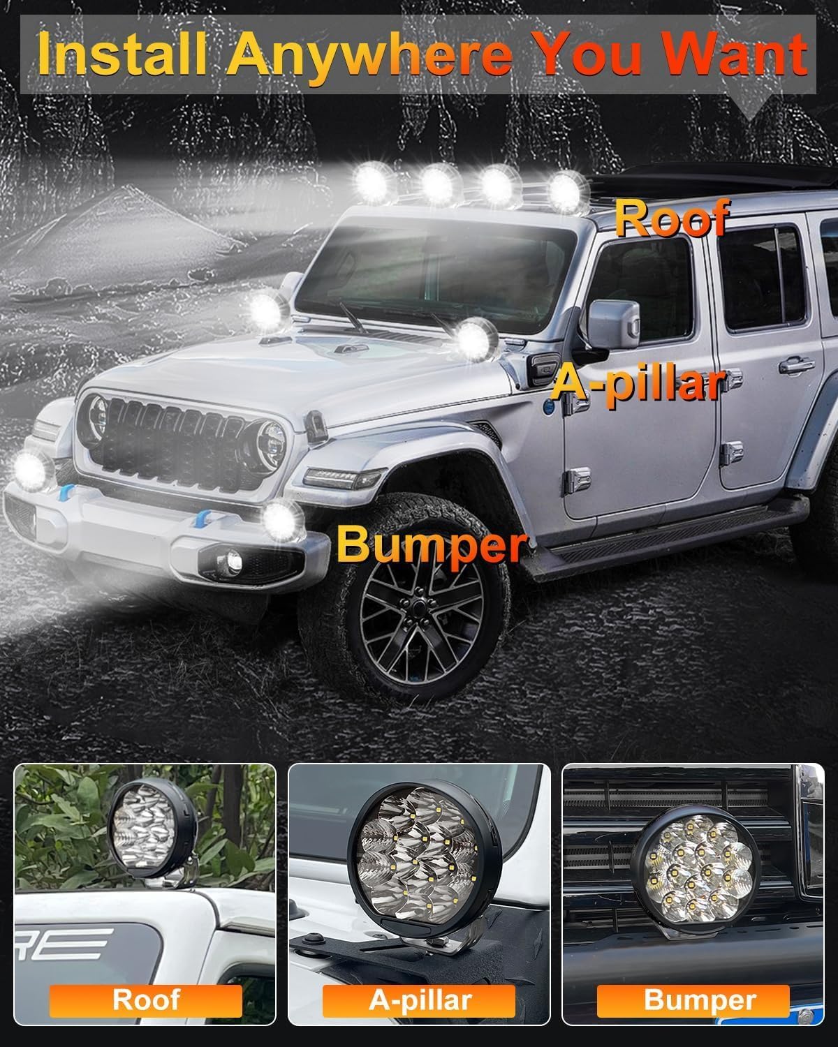 NAVOROGE 5 Inch LED Light Pods, Round Offroad Light with Amber DRL, Wide Range Flood Spot Beam LED Driving Lights for ATV UTV SUV Pickup Motorcycle(2 Pcs)